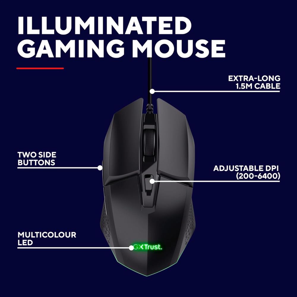 Trust GXT 109 Felox Illuminated Gaming Mouse with Adjustable 6400 DPI & 6-Button Control