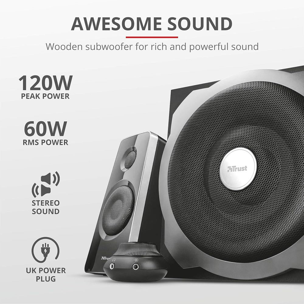 Trust Tytan 120W 2.1 Desktop Speaker System with Subwoofer – Black