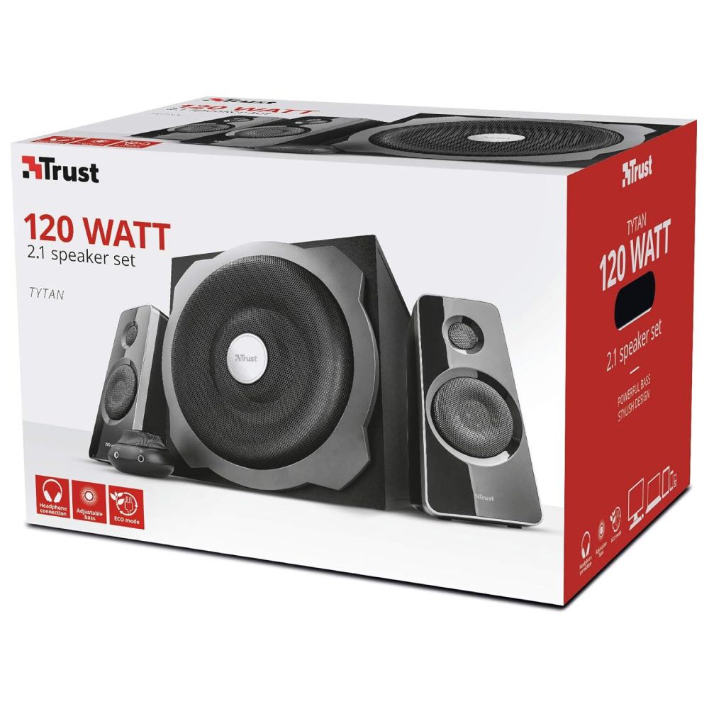 Trust Tytan 120W 2.1 Desktop Speaker System with Subwoofer – Black