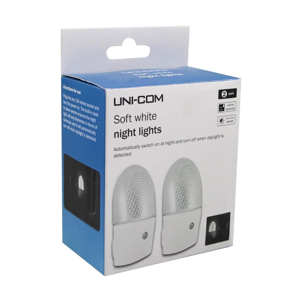 Twin Pack Plug-In LED Night Lights – Soft White Dusk to Dawn Sensor – Energy Efficient