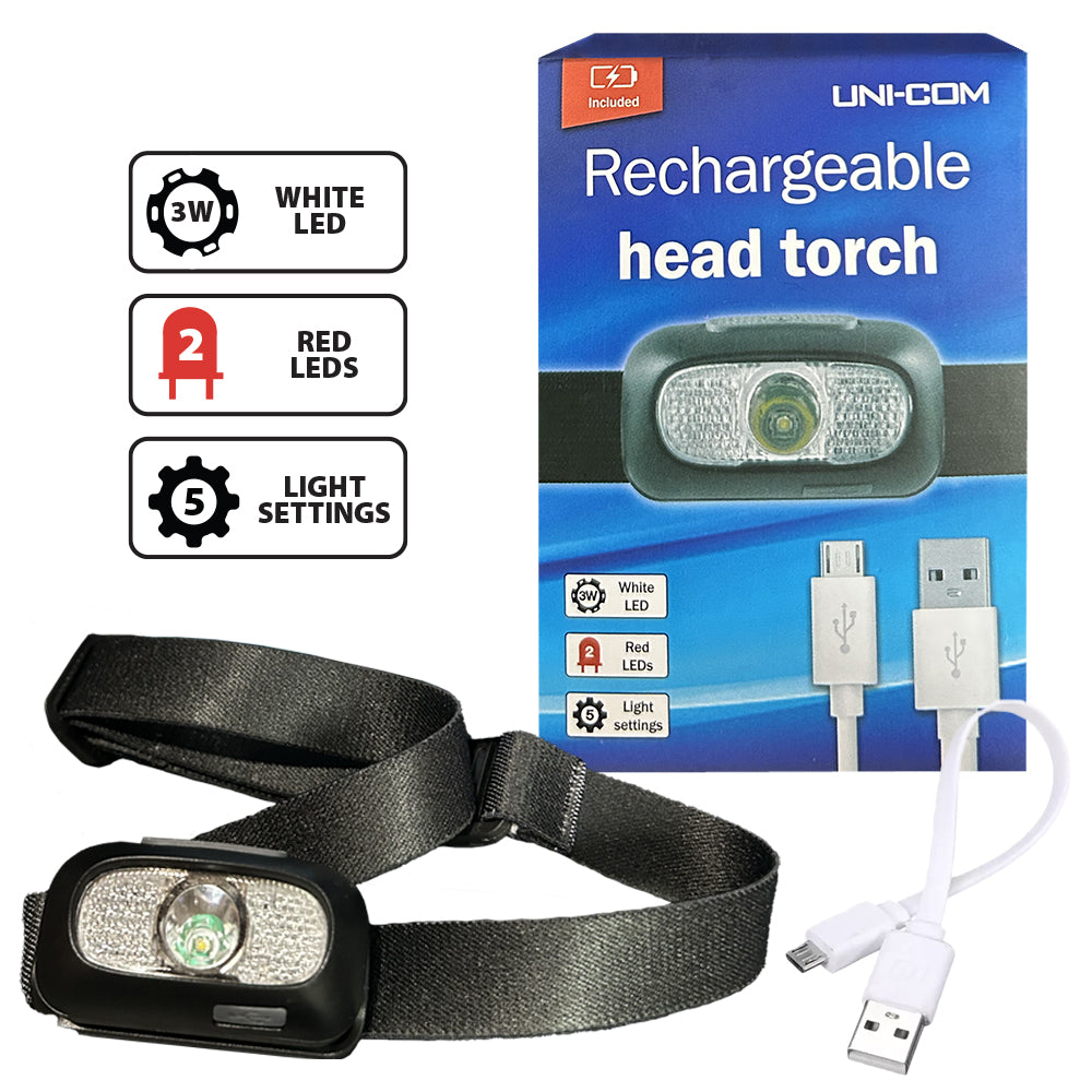 3w White LED Rechargeable USB Head Torch