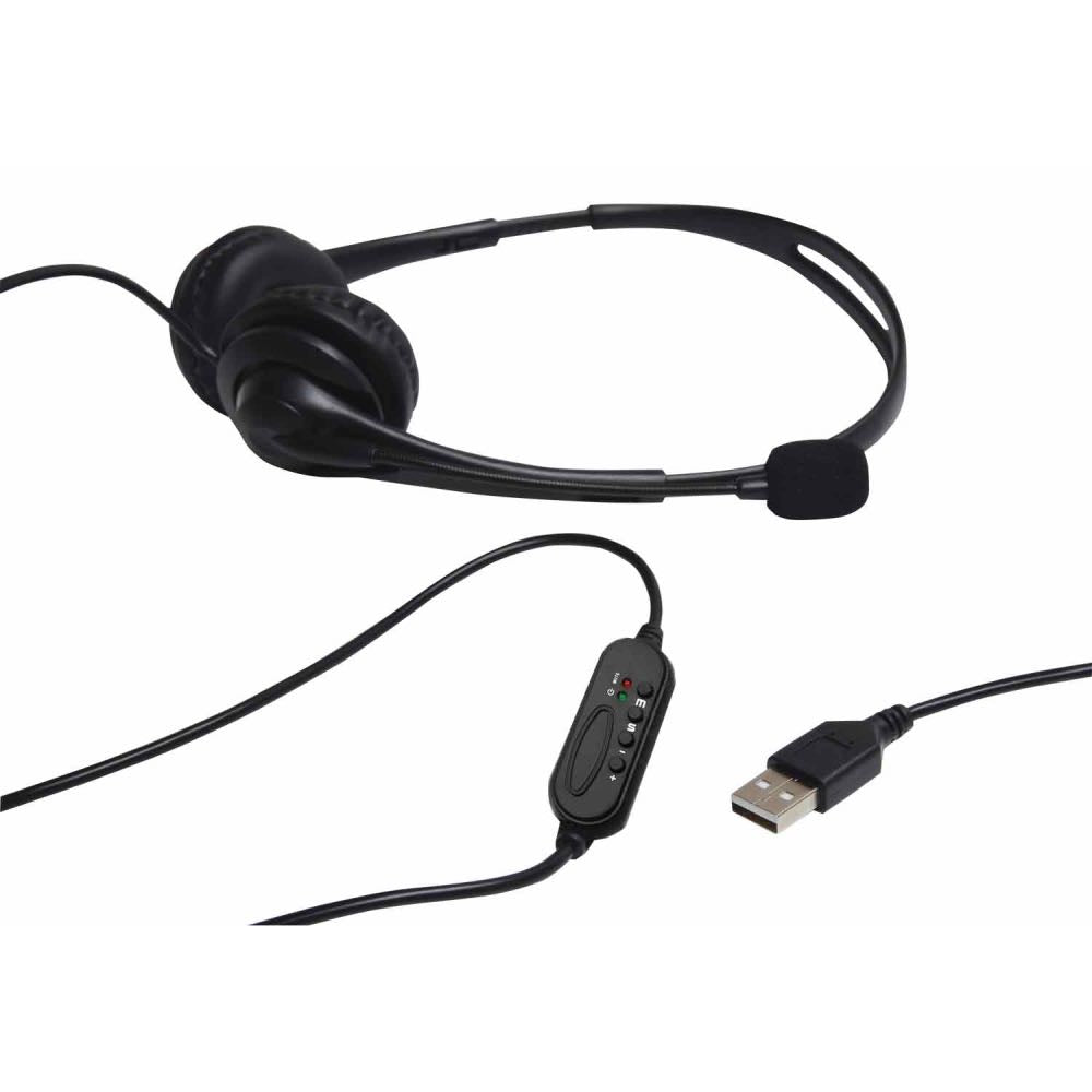 USB Multimedia Headset with Boom Microphone & In-Line Controls