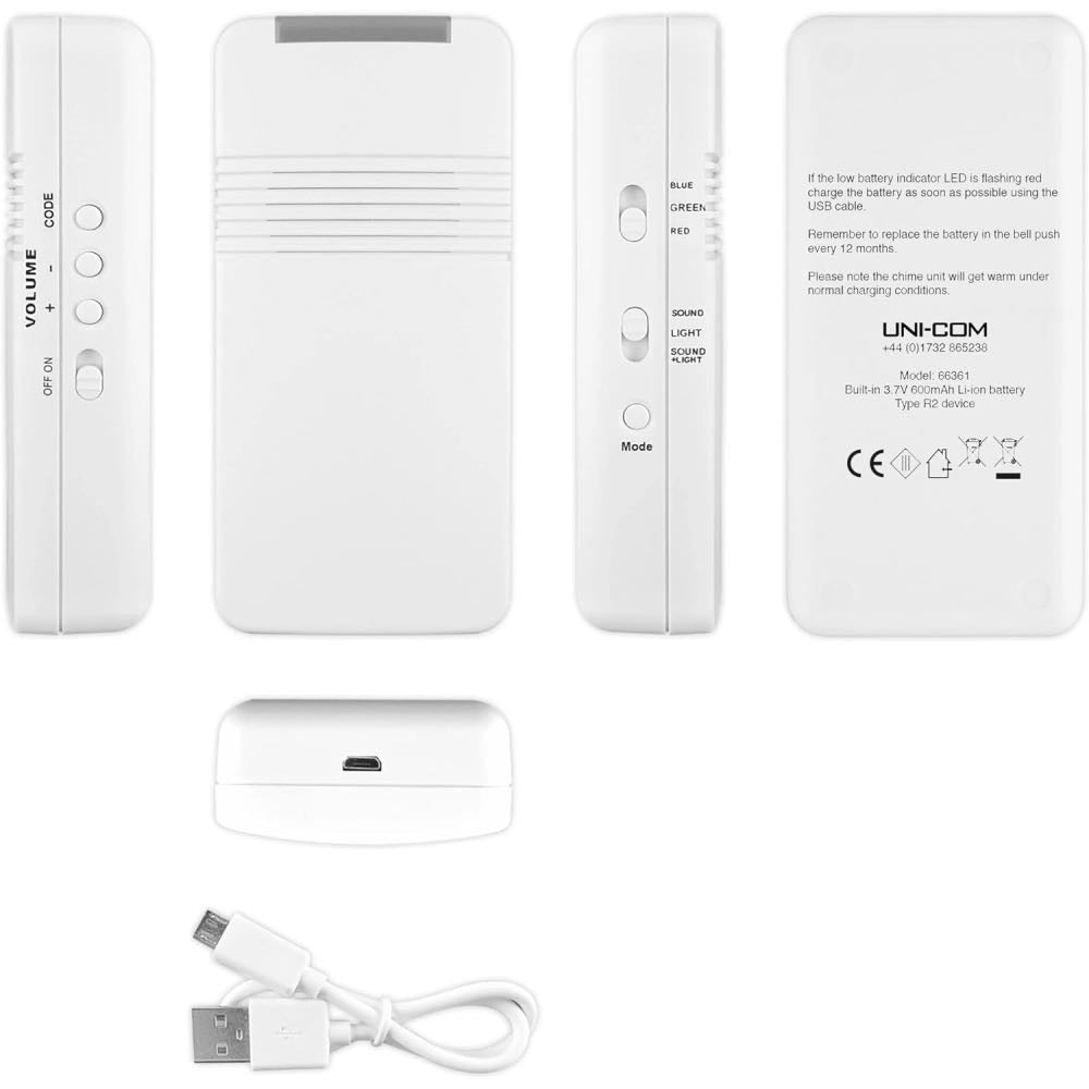 Portable Door Bell with USB Rechargeable Cable and Night Lights