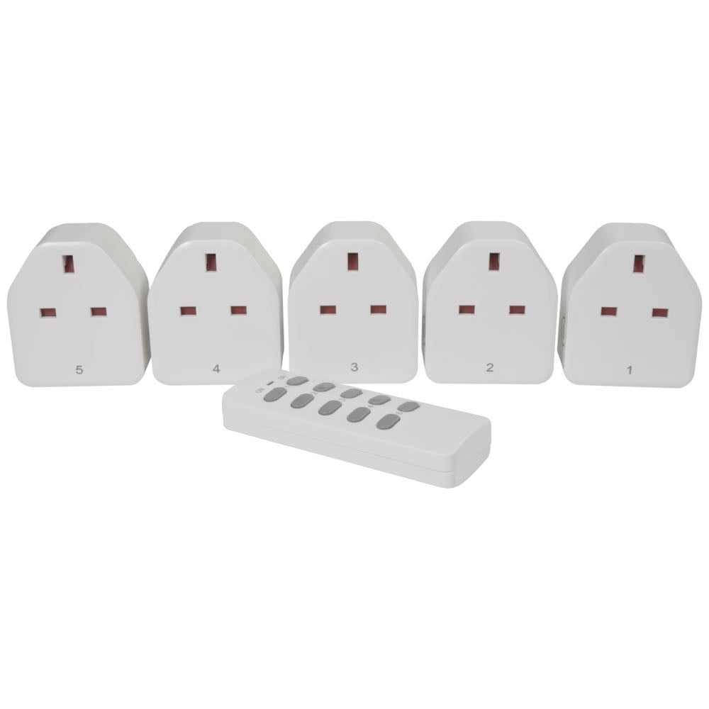Wireless Remote Control Programmable Self-Learning 13A Socket Set – 5 Pack