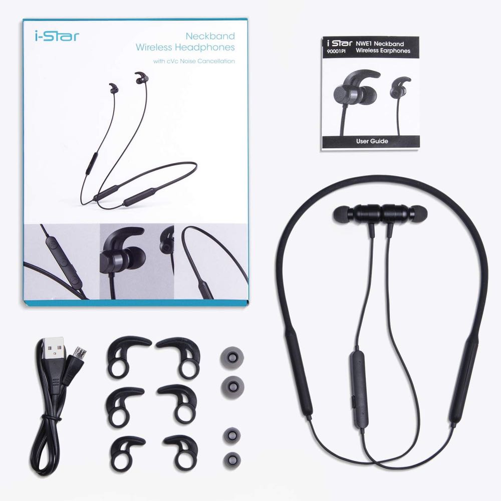 i-Star Bluetooth Neckband Noise Cancelling & Water-Resistant Earphones with Magnetic Buds