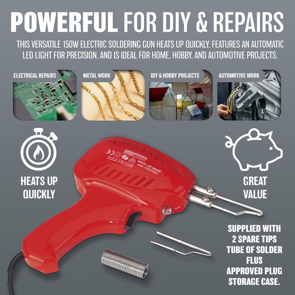 100W Electric Soldering Gun Kit with Tips, Solder, Flux & Storage Case