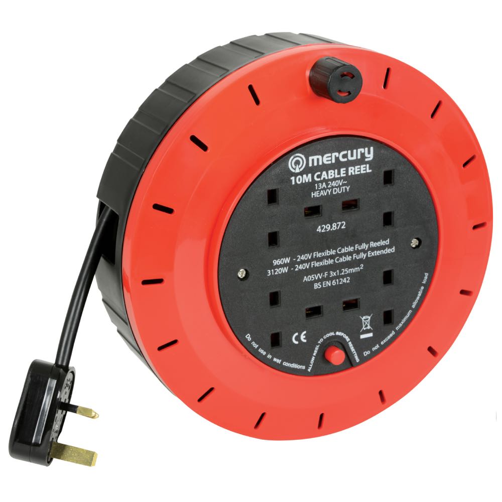 10m 4-Gang Enclosed Extension Reel with Thermal Cut-Out