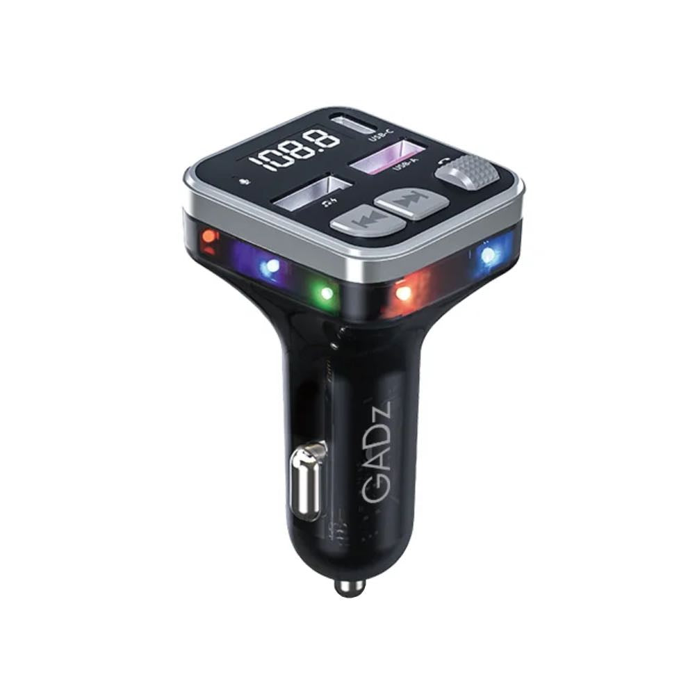 12V FM Bluetooth LED Car Transmitter with USB-A & USB-C Fast Charging