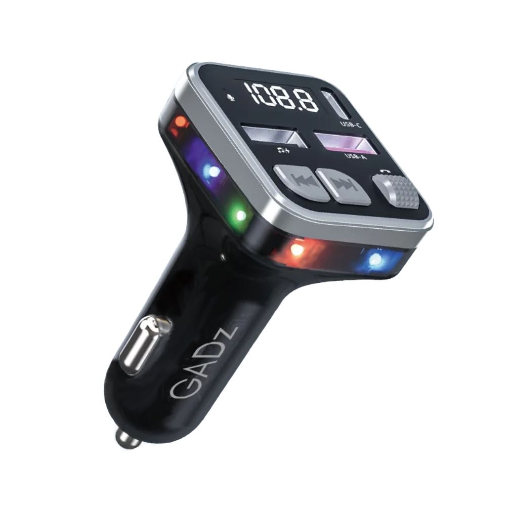 12V FM Bluetooth LED Car Transmitter with USB-A & USB-C Fast Charging