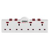 13A 4-Way Low Profile Plug-In Switched Socket Adapter with Surge Protection & Individual Switches