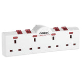 13A 4-Way Low Profile Plug-In Switched Socket Adapter with Surge Protection & Individual Switches