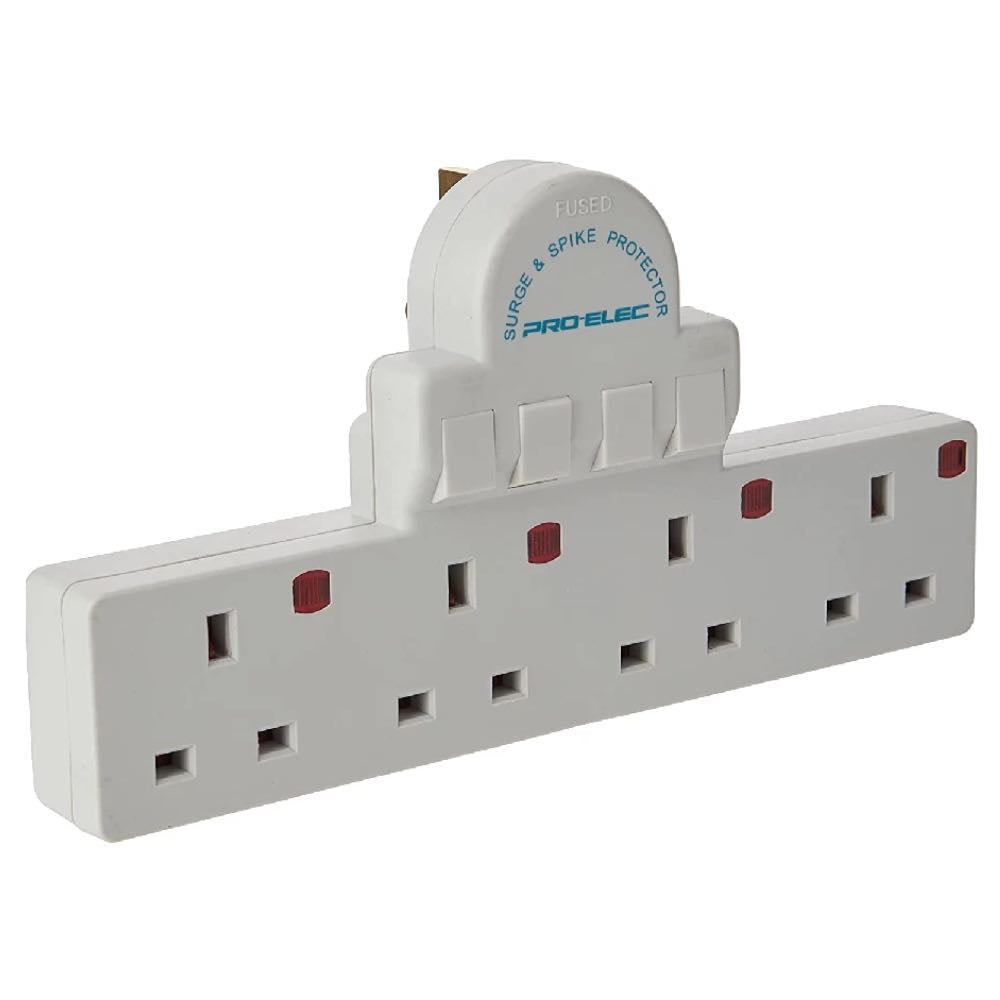 13A 4-Way Plug In Socket Adapter with Surge Protection & Individual Switches