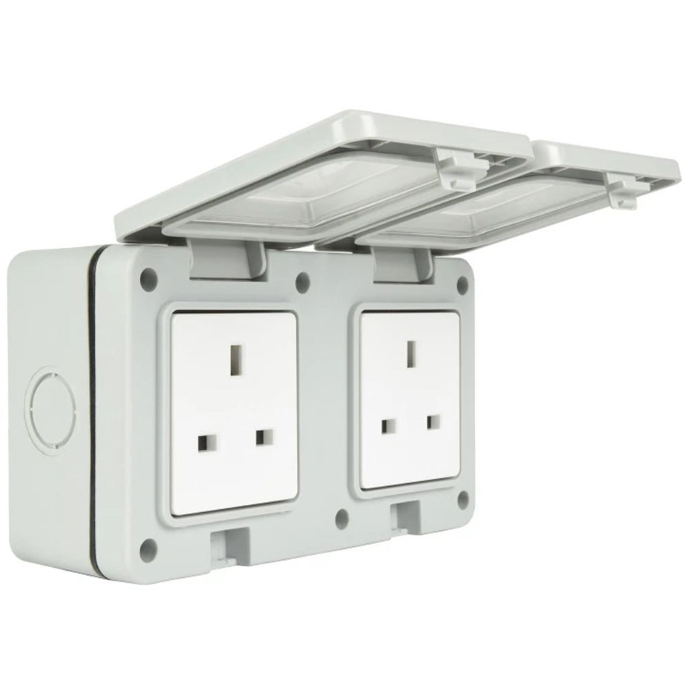 13A Outdoor Garden IP55 Weatherproof 2-Gang Double Unswitched Wall Socket
