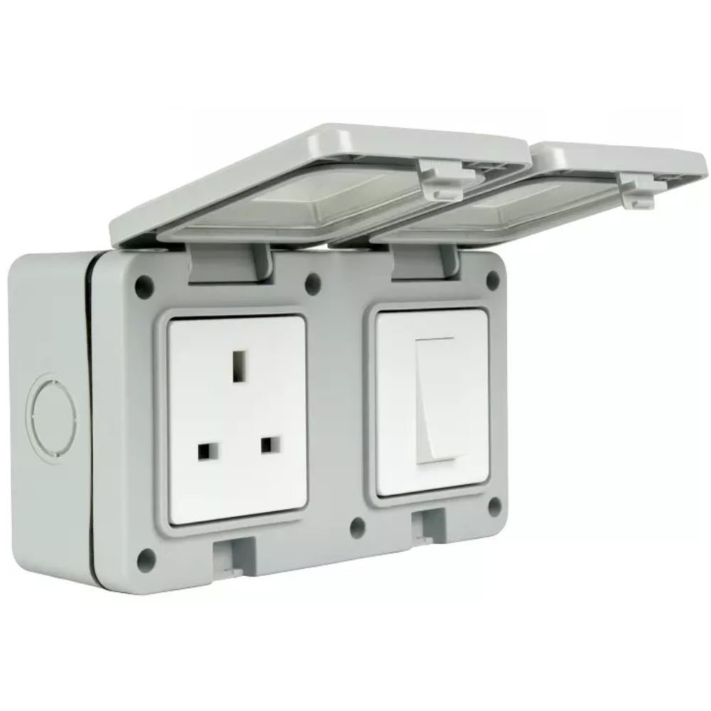 13A Outdoor IP55 Weatherproof 1-Gang Switch & Socket