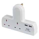 13A Plug-In Socket Extender with Dual USB Charging Ports – 2 Way Mains Adapter
