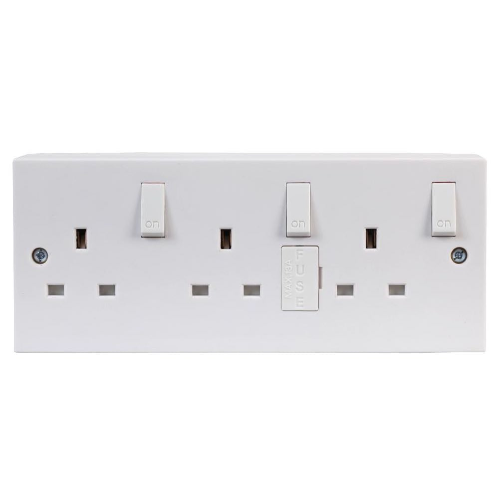 13A Single Socket to Triple Switched Socket Converter with Backbox (3-Gang)