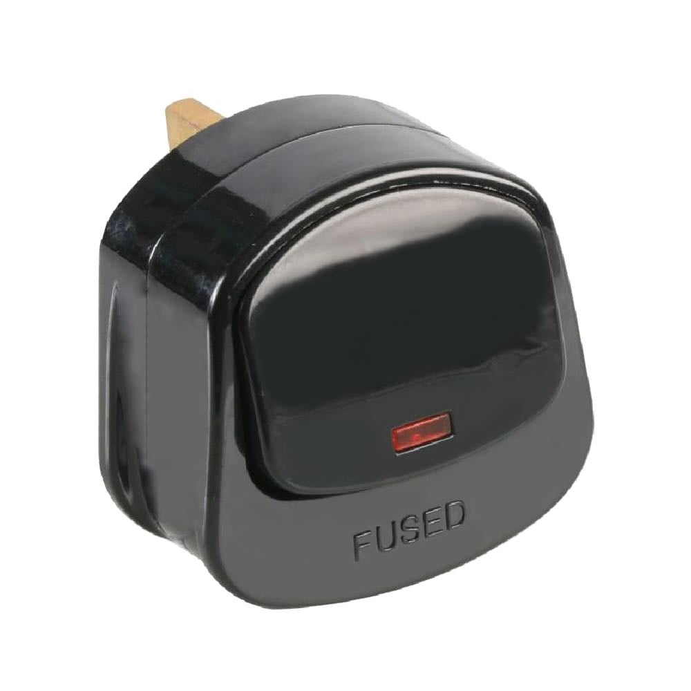 13A Switched Mains Plug with Red Neon Indicator - Black