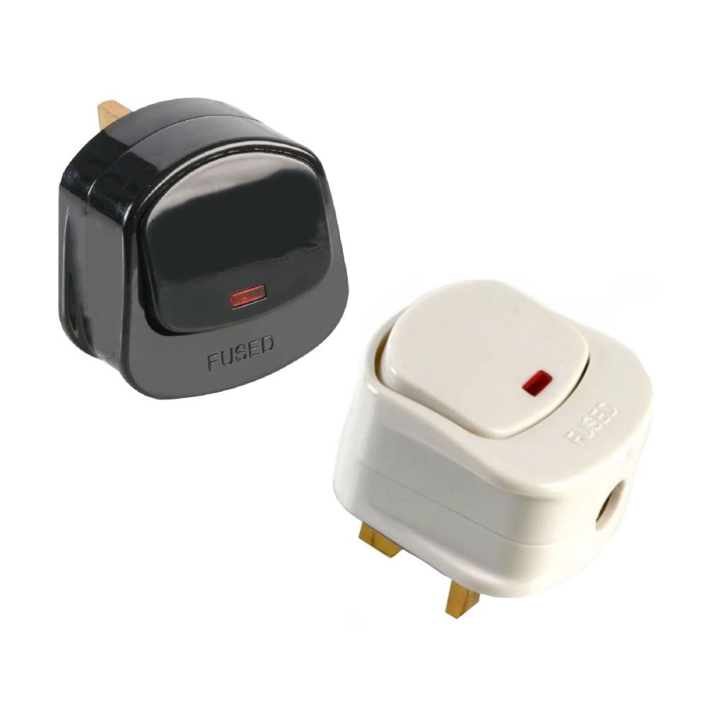 13A Switched Mains Plug with Red Neon Indicator - Black