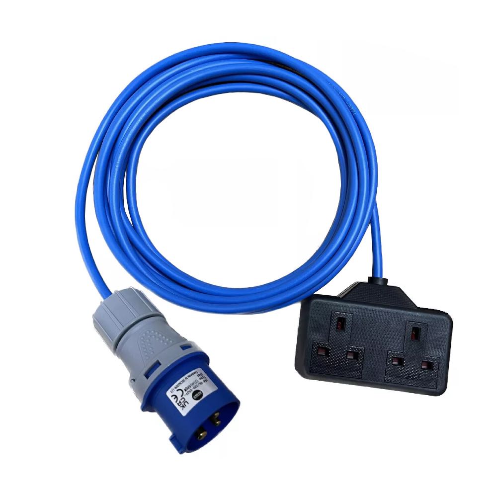 16A Plug to 2 x 13A Sockets 240V Caravan Hook-Up Power Splitter Cable – Various Lengths