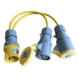 16A Plug to 2 x 16A Sockets 110V Yellow Site Splitter Cable