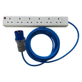 16A Plug to Power Socket Extension Camping Tent Electric Mains Hook Up Cable 6 Gang in Various Lengths