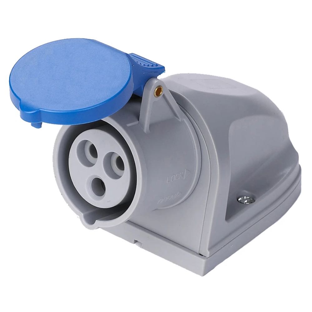 16A Surface-Mounted Female Socket with Cover 230V IP44 Blue Caravan Outlet