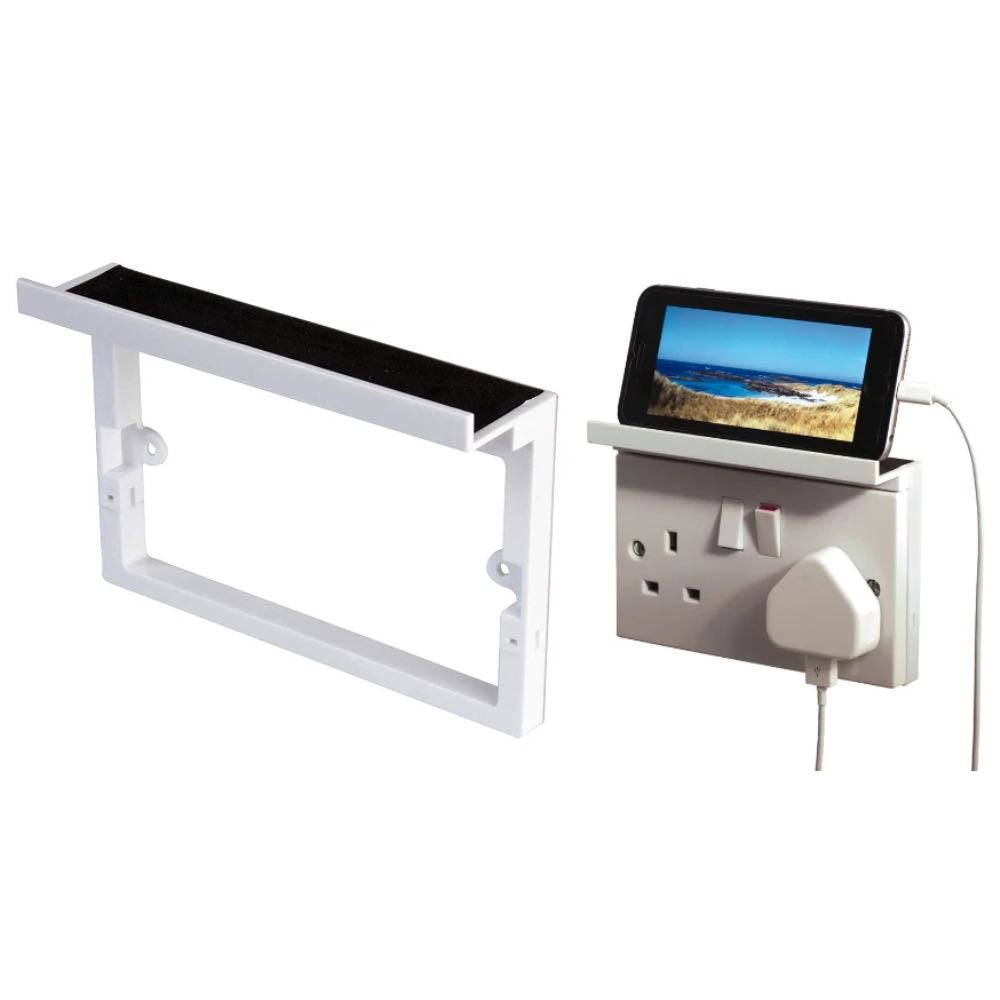 2-Gang Socket Charging Shelf for Double 13A Wall Outlet Mobile Phone Holder
