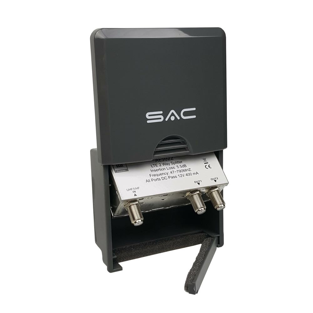 2-Way Outdoor Masthead TV Aerial Splitter with DC Pass – LTE/4G Protected