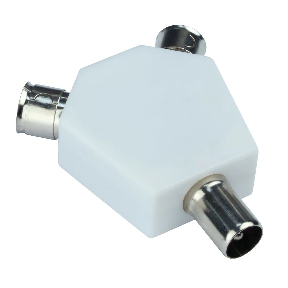 2-Way TV Coaxial Aerial Y-Splitter – 1 Plug to 2 Sockets
