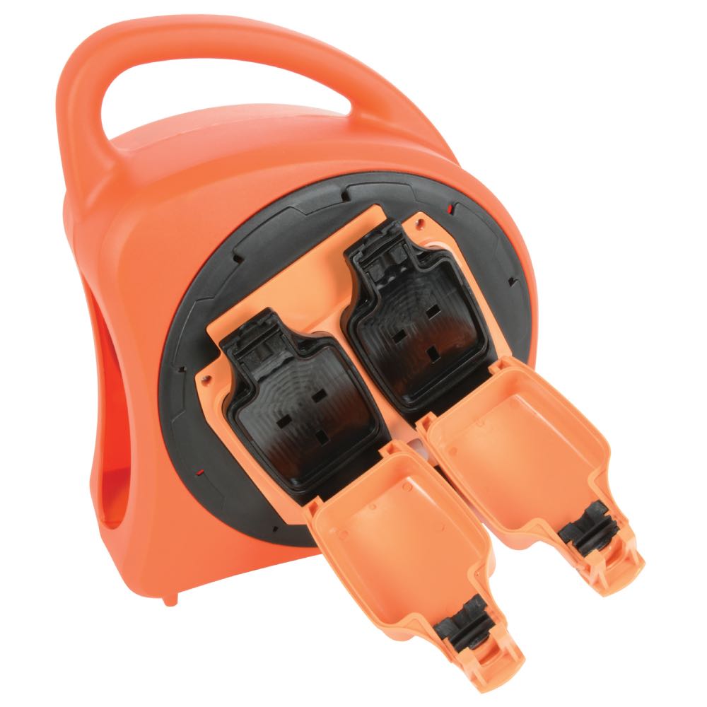 20m Weatherproof Garden Extension Reel with 2 Splashproof Sockets