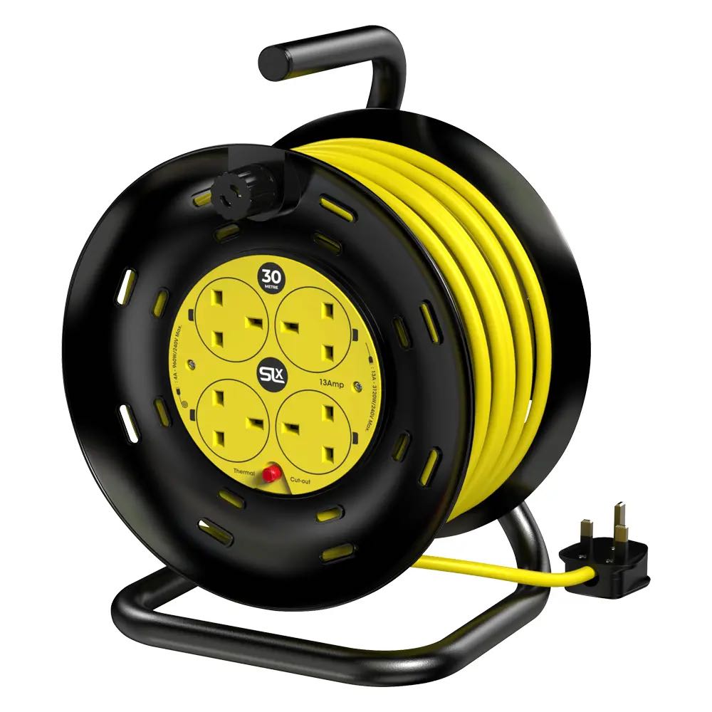 30m Extension Cable Reel – 4 x 13A Sockets – Various Lengths Available