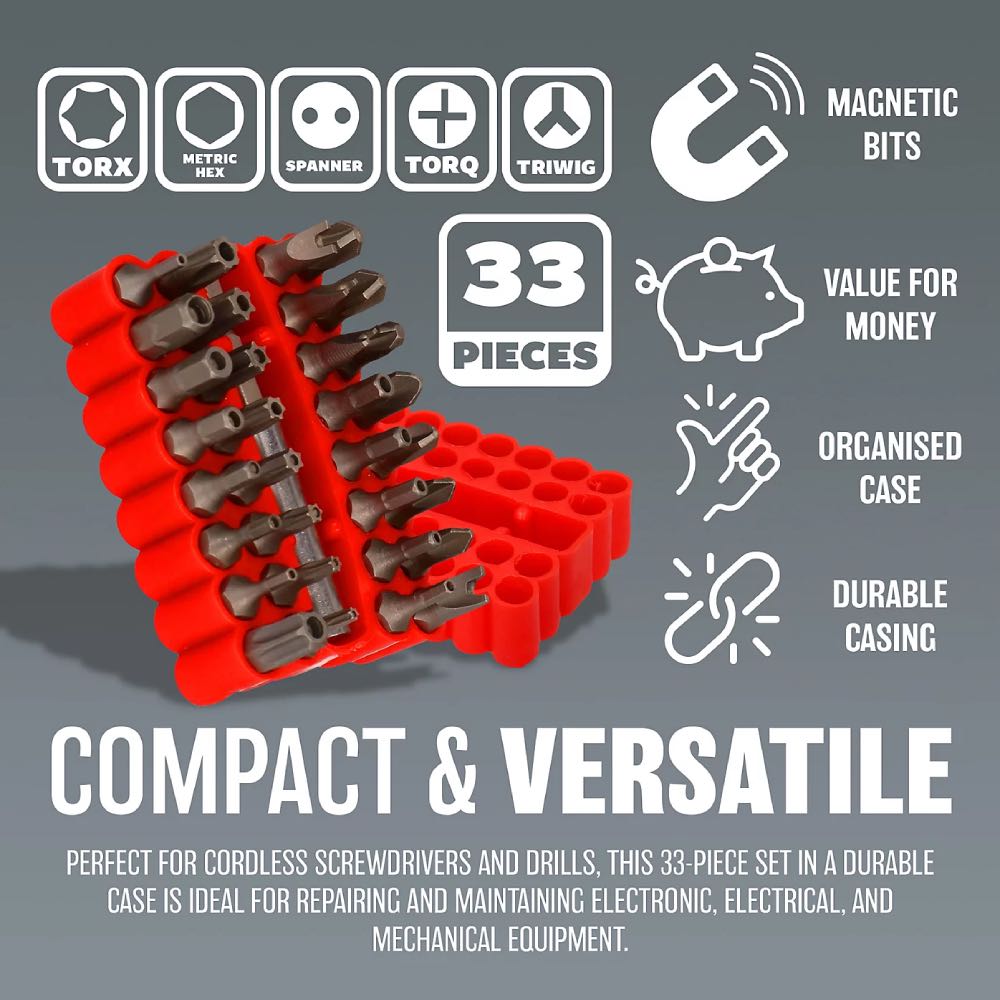 33-Piece Security Bit Set for Cordless Screwdrivers & Drills