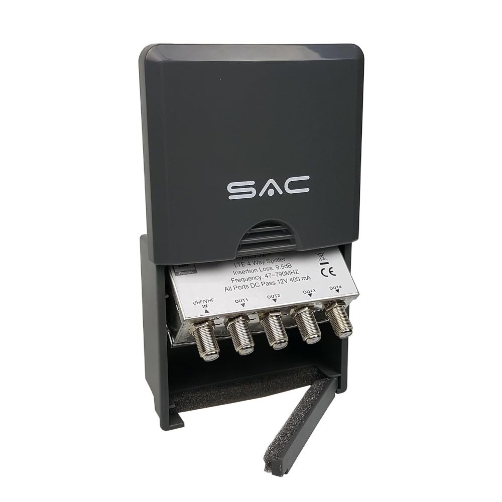 4-Way Outdoor Masthead TV Aerial Splitter with DC Pass – LTE/4G Protected