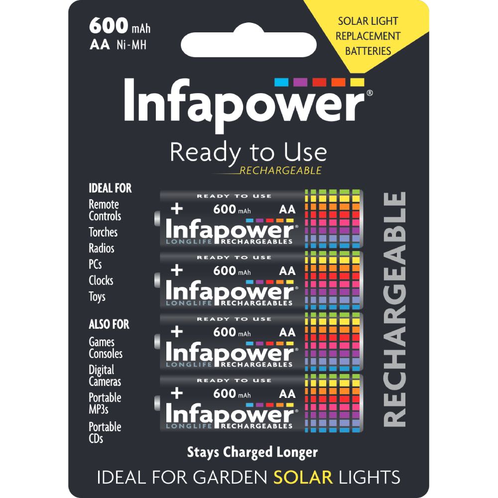 AA 600mAh Rechargeable Batteries by Infapower – 1K Recharges