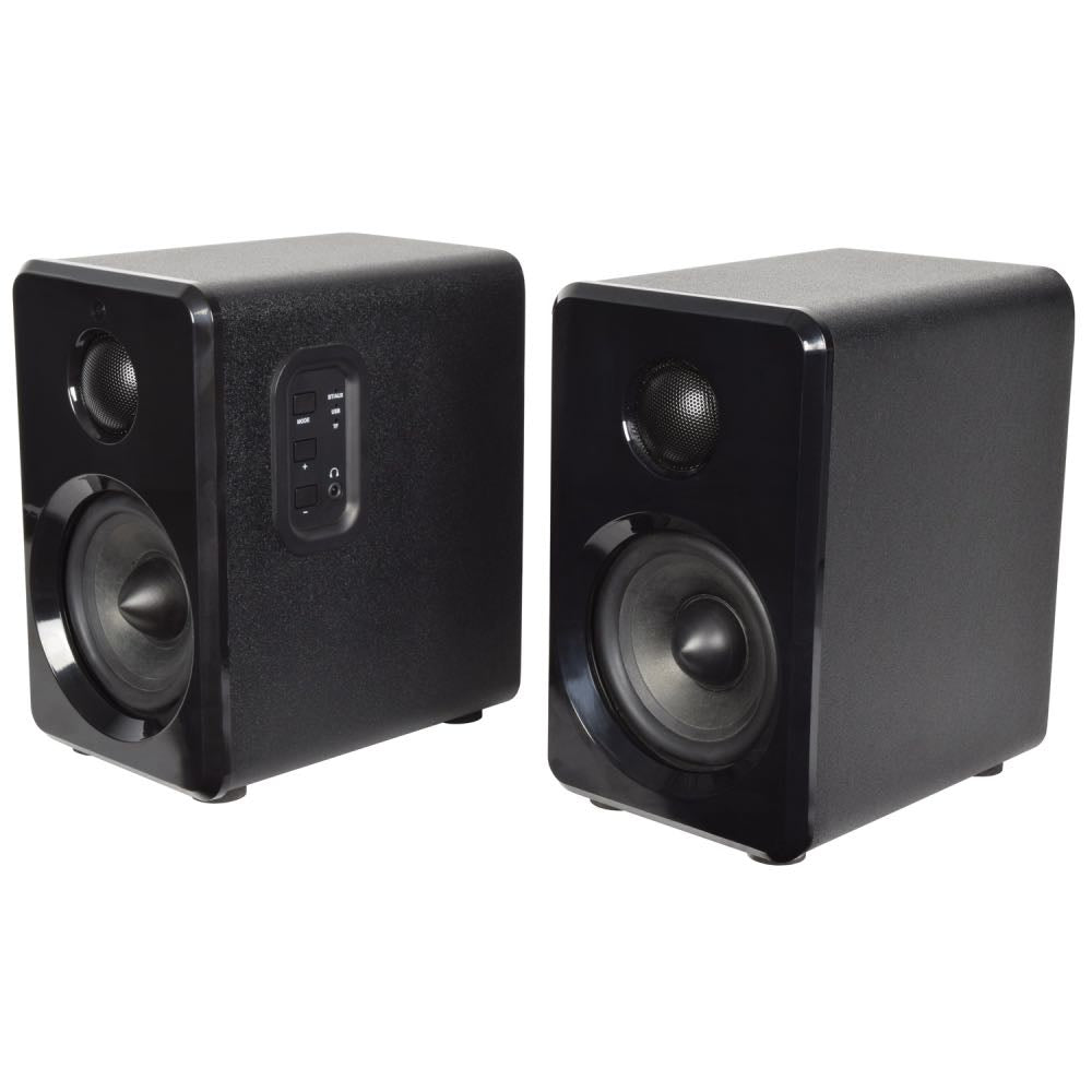 Active Bluetooth Bookshelf Speakers with USB & Micro SD Playback – Satin Black