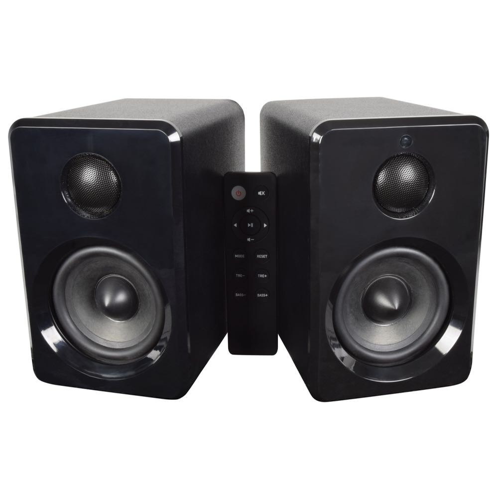 Active Bluetooth Bookshelf Speakers with USB & Micro SD Playback – Satin Black