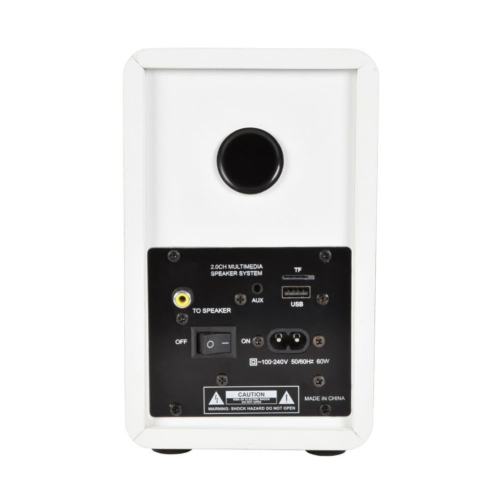 Active Bluetooth Bookshelf Speakers with USB & Micro SD Playback – Satin White