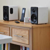 Active Bluetooth Bookshelf Speakers with USB & Micro SD Playback – Satin White