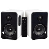 Active Bluetooth Bookshelf Speakers with USB & Micro SD Playback – Satin White