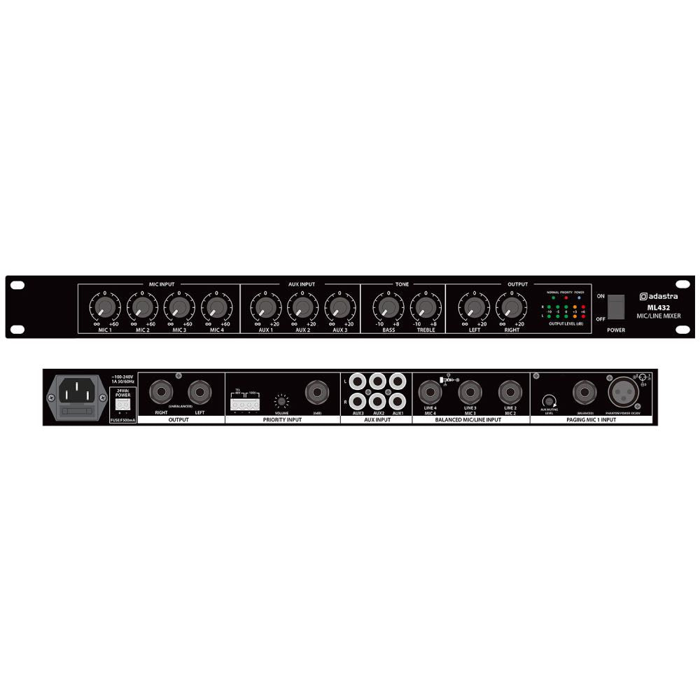 Adastra 1U 4-Input Mic/Line Rack Mixer