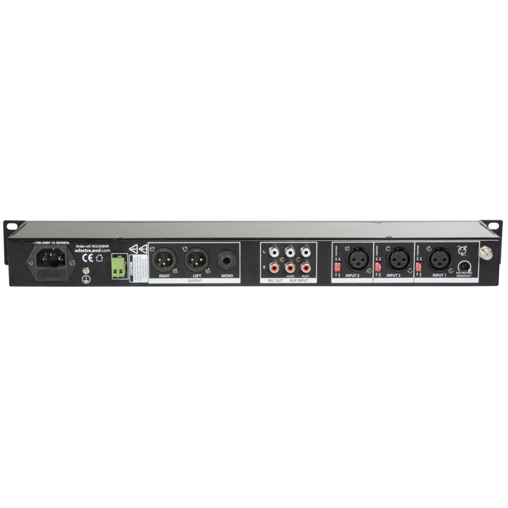 Adastra 1U Rack Mixer with USB, FM, Bluetooth & 3 Mic Inputs