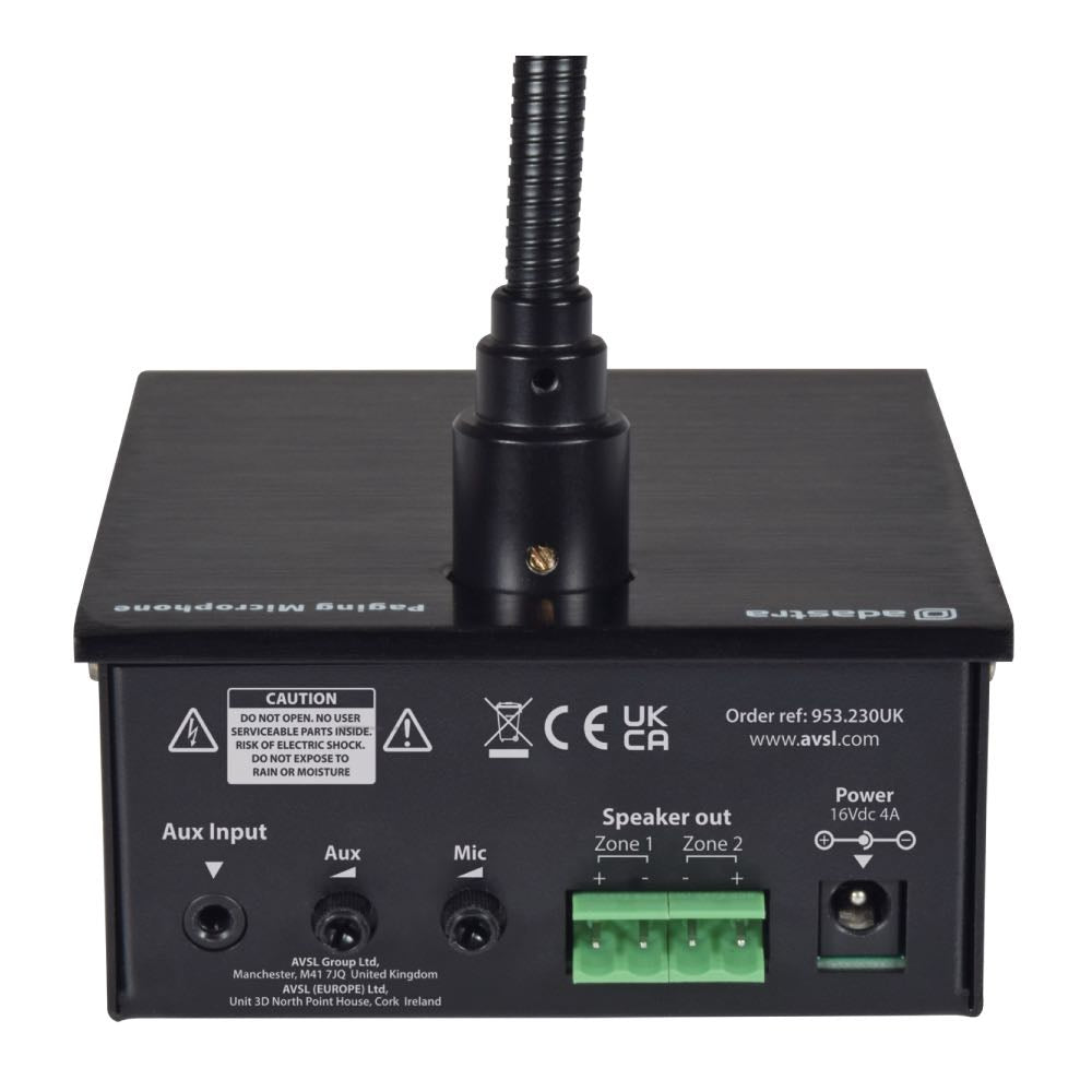 Adastra 2-Zone Paging Microphone with Built-in Amplifier