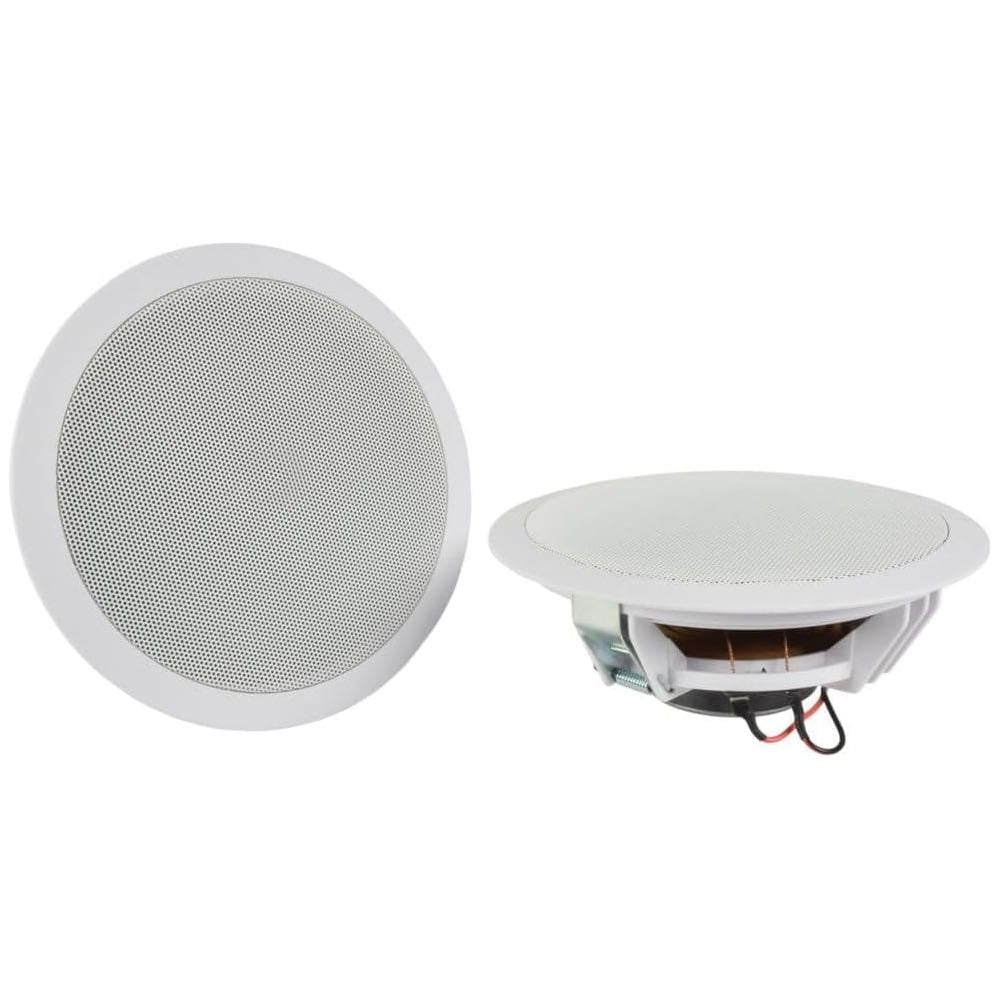 Pair of 6.5 Inch White Ceiling Speakers for Home Entertainment with Bluetooth Amplifier and Accessories