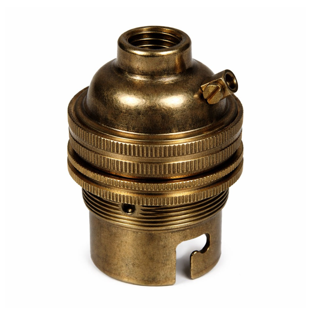 Antique Brass BC | B22 | Bayonet Cap Lamp Holder – 10mm / 1/2” Thread (Switched / Non-Switched)