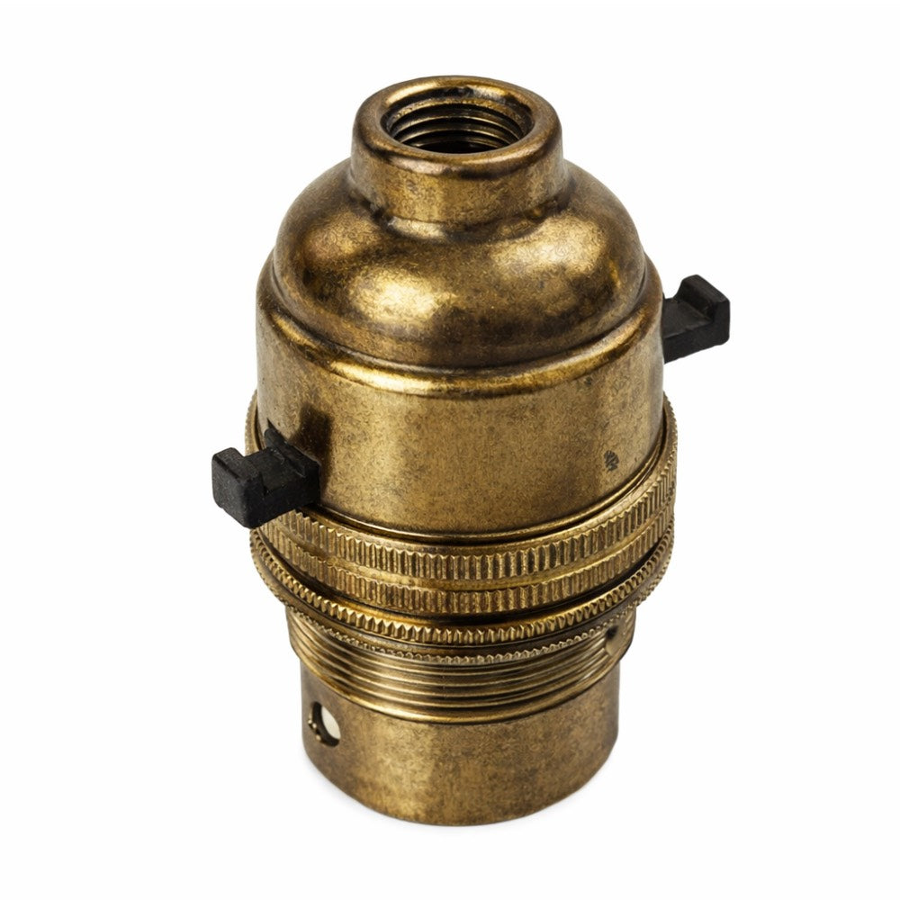 Antique Brass BC | B22 | Bayonet Cap Lamp Holder – 10mm / 1/2” Thread (Switched / Non-Switched)