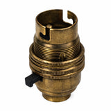 Antique Brass BC | B22 | Bayonet Cap Lamp Holder – 10mm / 1/2” Thread (Switched / Non-Switched)