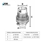 Chrome BC | B22 | Bayonet Cap Lamp Holder – 10mm / 1/2” Thread (Switched / Non-Switched)