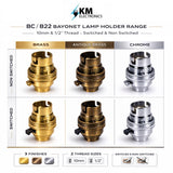 Chrome BC | B22 | Bayonet Cap Lamp Holder – 10mm / 1/2” Thread (Switched / Non-Switched)