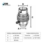 Chrome BC | B22 | Bayonet Cap Lamp Holder – 10mm / 1/2” Thread (Switched / Non-Switched)