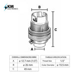 Chrome BC | B22 | Bayonet Cap Lamp Holder – 10mm / 1/2” Thread (Switched / Non-Switched)